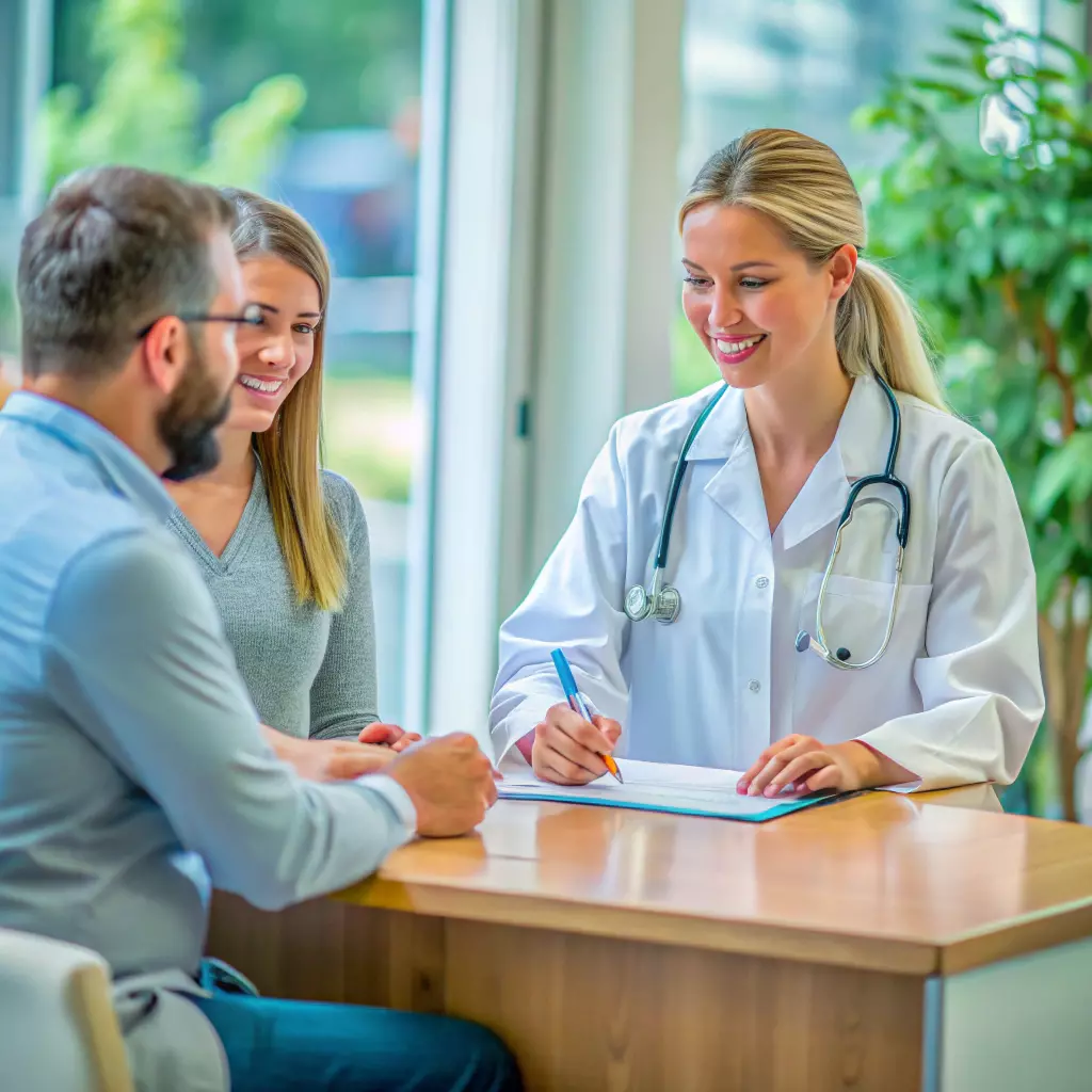 medical examination to receive a medical certificate at the medical center, the patient at the reception of the medical center
